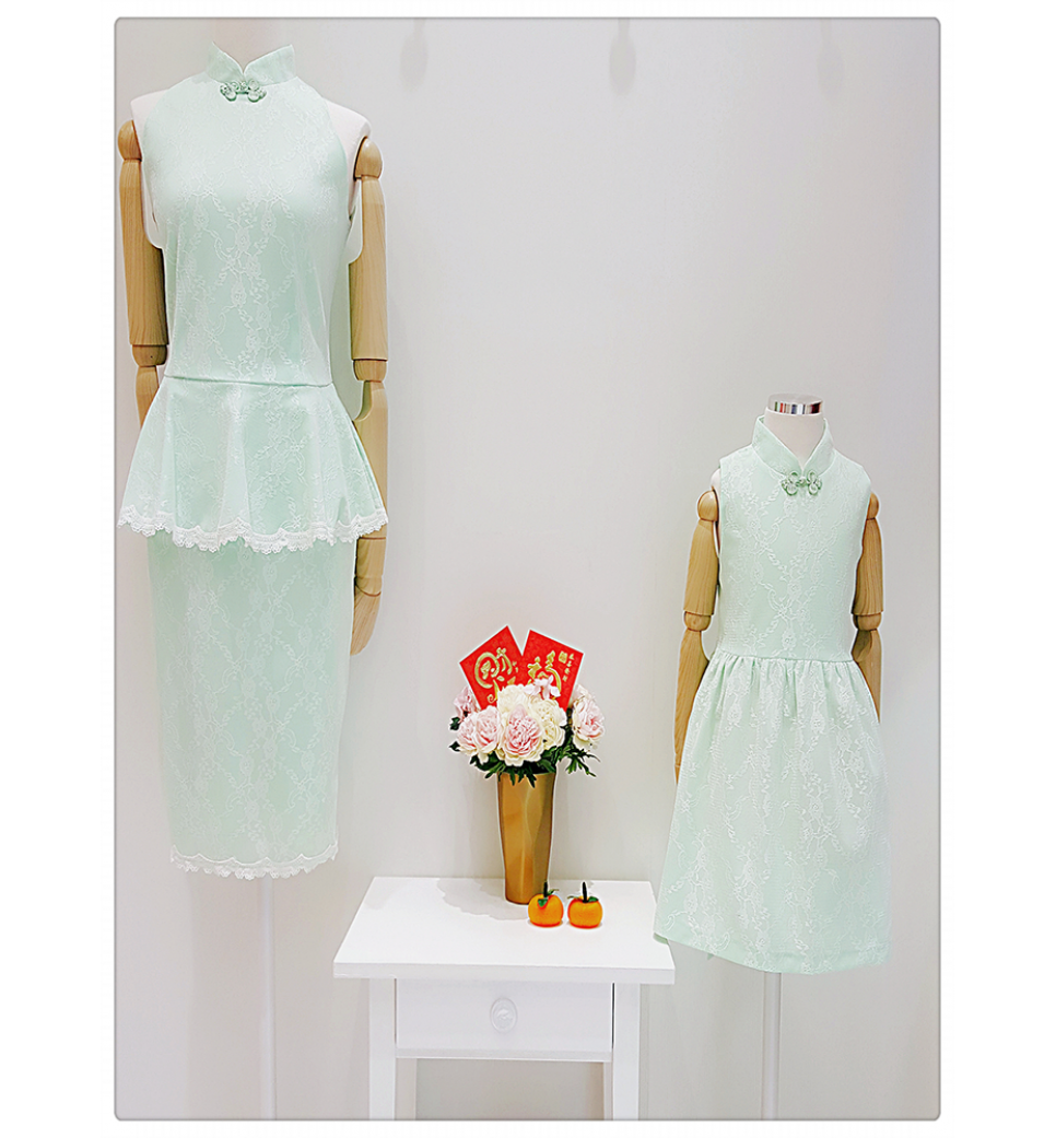 Lace Peplum Cheongsam Dress-Green